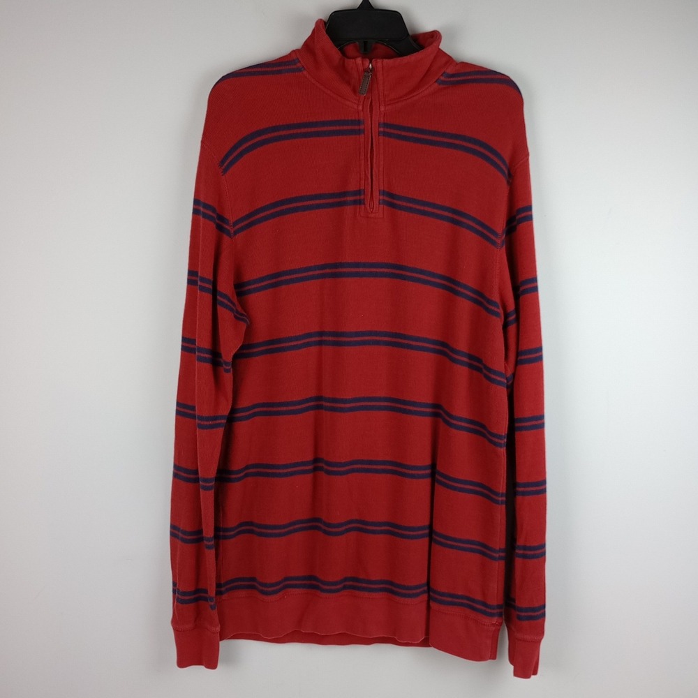 Old Navy Mens L Red Striped Cotton Mock Neck Casual Quarter Zip Pullover Sweater